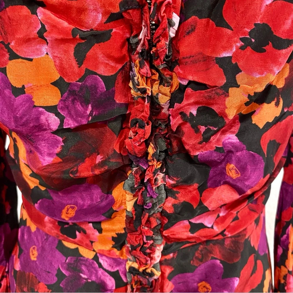 SAYLOR Alouette Red Floral Dress‎ Ruffle Details Size Med Viscose Mini